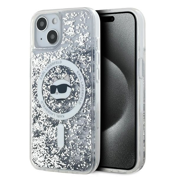 MagSafe Case for Apple iPhone 14, Karl Lagerfeld, Liquid Glitter Choupette's Head, Transparent