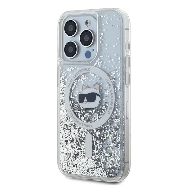 MagSafe Case for Apple iPhone 14 Pro, Karl Lagerfeld, Liquid Glitter Choupette's Head, Transparent