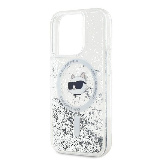 MagSafe Case for Apple iPhone 14 Pro Max, Karl Lagerfeld, Liquid Glitter Choupette's Head, Transparent