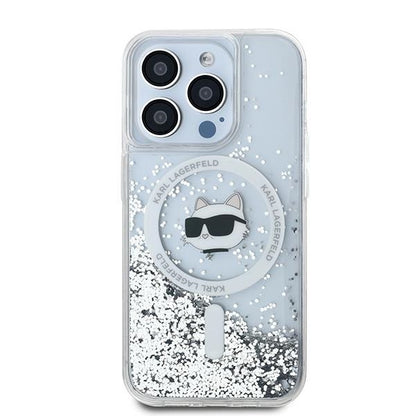 MagSafe Case for Apple iPhone 14 Pro Max, Karl Lagerfeld, Liquid Glitter Choupette's Head, Transparent