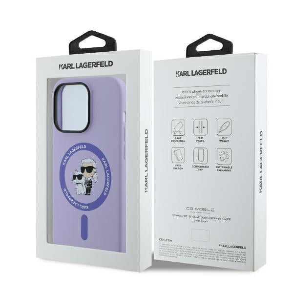 MagSafe Case for Apple iPhone 14 Pro Max, Karl Lagerfeld, Silicone Ring Karl & Choupette, Purple