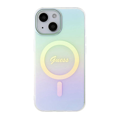 MagSafe Case for Apple iPhone 15, Guess, IML Iridescent, Turquoise
