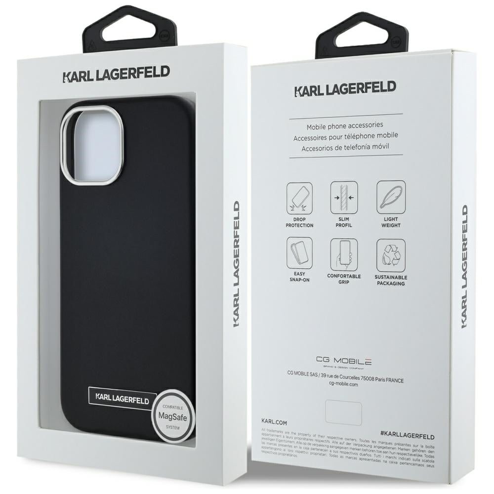 MagSafe Case for Apple iPhone 15, Karl Lagerfeld, FW Metal Plate, Black