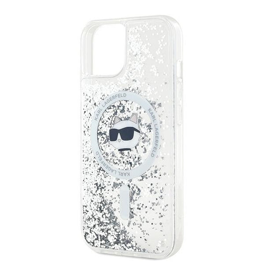 MagSafe Case for Apple iPhone 15 Plus, Karl Lagerfeld, Liquid Glitter Choupette's Head, Transparent