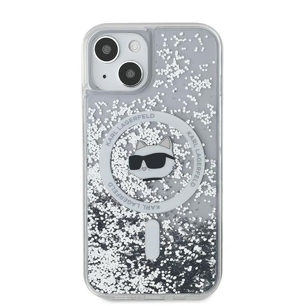 MagSafe Case for Apple iPhone 15 Plus, Karl Lagerfeld, Liquid Glitter Choupette's Head, Transparent