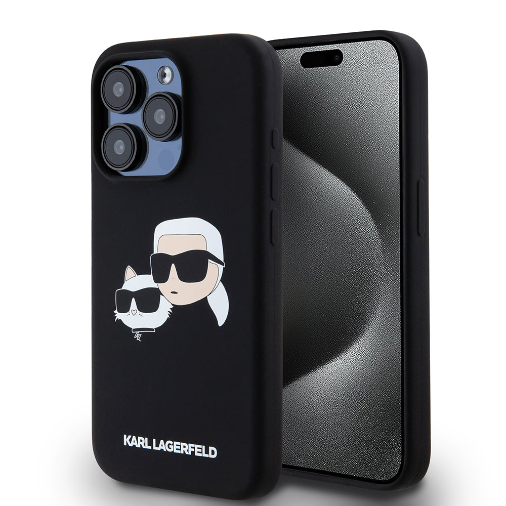 MagSafe Case for Apple iPhone 15 Pro, Karl Lagerfeld, Silicone Karl & Choupette's Heads, Black