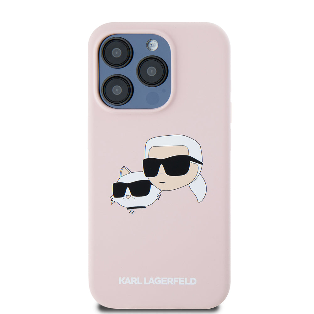 MagSafe Case for Apple iPhone 15 Pro, Karl Lagerfeld, Silicone Karl & Choupette's Heads, Pink