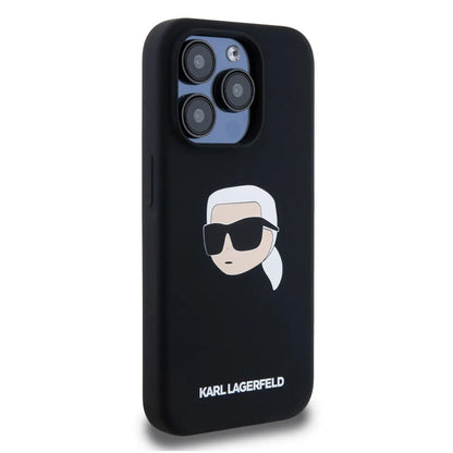 MagSafe Case for Apple iPhone 15 Pro, Karl Lagerfeld, Silicone Karl's Head, Black