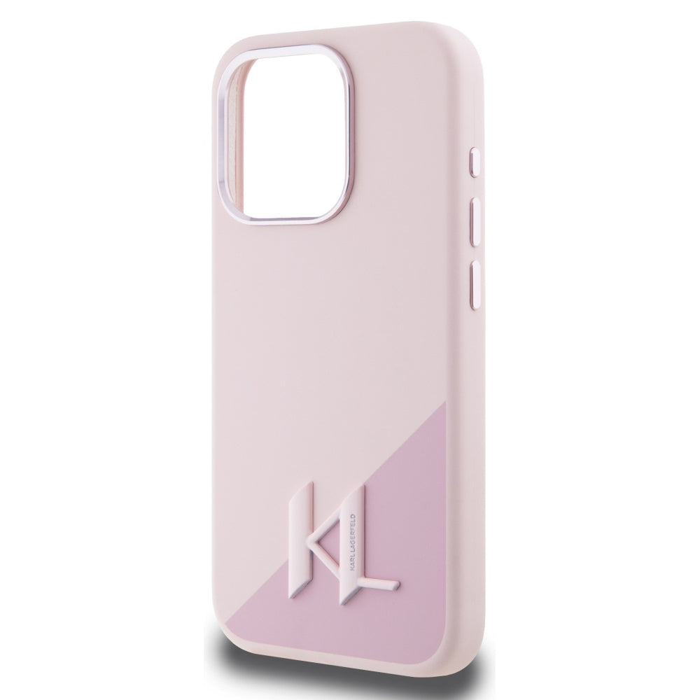 MagSafe Case for Apple iPhone 15 Pro, Karl Lagerfeld, Silicone Shadow Metal Initial, Pink
