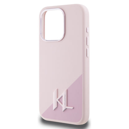 MagSafe Case for Apple iPhone 15 Pro, Karl Lagerfeld, Silicone Shadow Metal Initial, Pink