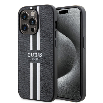 MagSafe Case for Apple iPhone 15 Pro Max, Guess, 4G Printed Stripes, Black