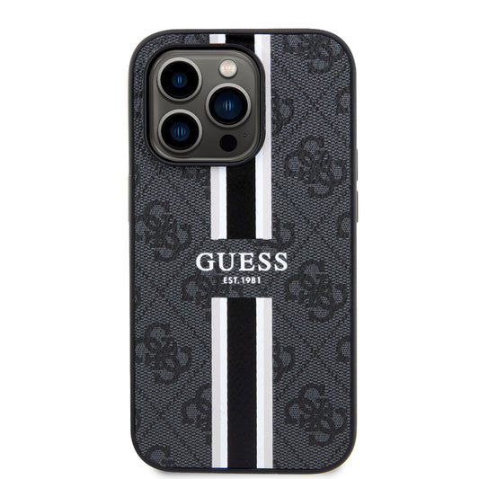 MagSafe Case for Apple iPhone 15 Pro Max, Guess, 4G Printed Stripes, Black