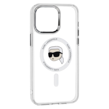 MagSafe Case for Apple iPhone 15 Pro Max, Karl Lagerfeld, IML Metal Karl's Head, White