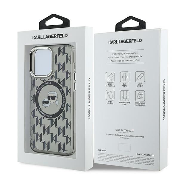 MagSafe Case for Apple iPhone 15 Pro Max, Karl Lagerfeld, IML Monogram Karl & Choupette's Heads, Black