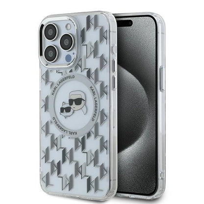 MagSafe Case for Apple iPhone 15 Pro Max, Karl Lagerfeld, IML Monogram Karl & Choupette's Heads, Transparent