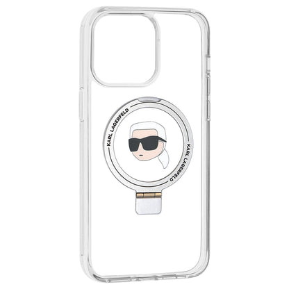 MagSafe Case for Apple iPhone 15 Pro Max, Karl Lagerfeld, Ring Stand Karl's Head, White