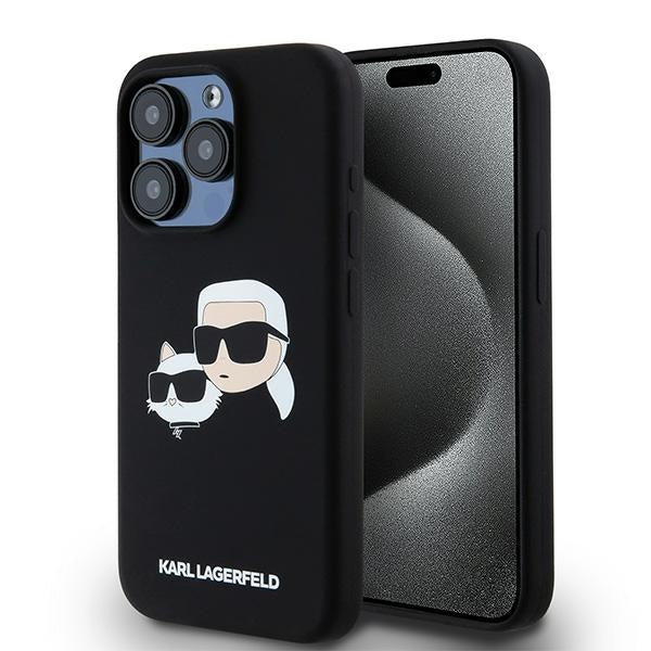 MagSafe Case for Apple iPhone 15 Pro Max, Karl Lagerfeld, Karl & Choupette Silicone, Black