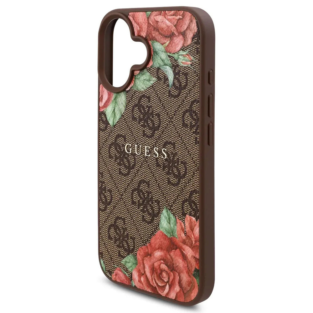 MagSafe Case for Apple iPhone 16, Guess, 4G Flowers Print, Brown