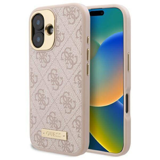 MagSafe Case for Apple iPhone 16, Guess, 4G Logo Plate, Pink