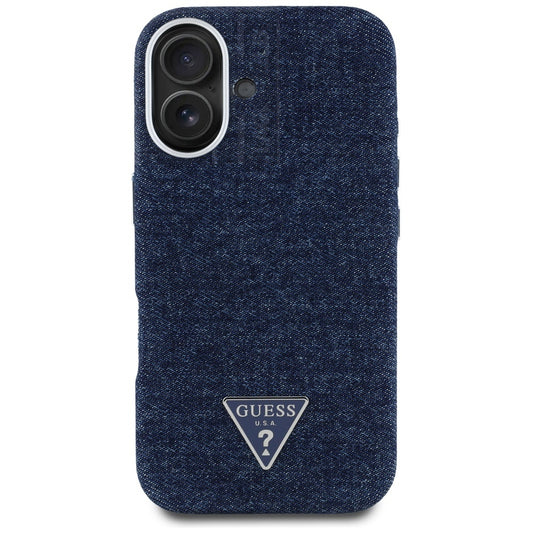 MagSafe Case for Apple iPhone 16, Guess, Denim Triangle Logo, Blue