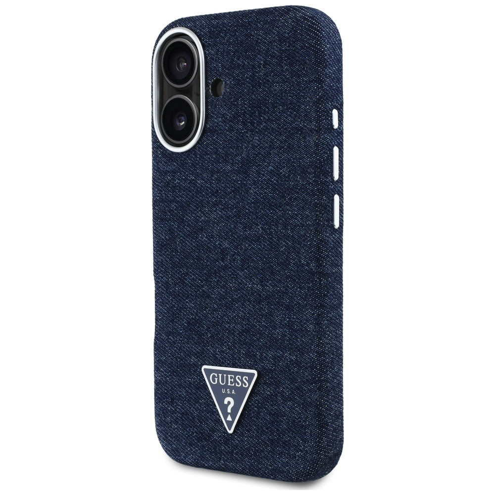 MagSafe Case for Apple iPhone 16, Guess, Denim Triangle Logo, Blue