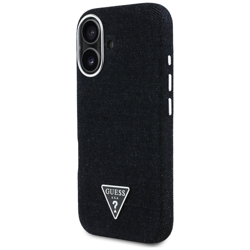 MagSafe Case for Apple iPhone 16, Guess, Denim Triangle Logo, Black