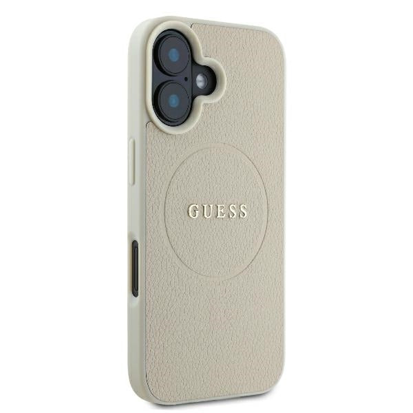 MagSafe Case for Apple iPhone 16, Guess, Grained Gold Ring, Beige