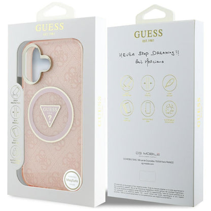MagSafe Case for Apple iPhone 16, Guess, IML Glitter 4G Circle Triangle, Pink