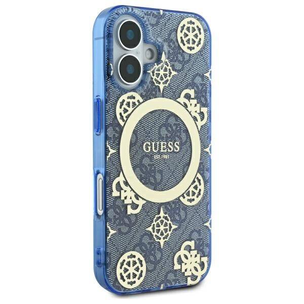 MagSafe Case for Apple iPhone 16, Guess, IML Peony On 4G Background, Blue