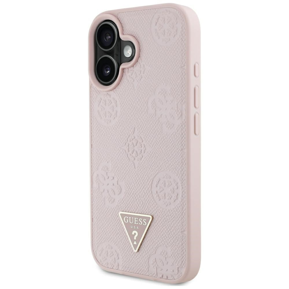 MagSafe Case for Apple iPhone 16, Guess, Peony Grained Hot Stamp Triangle, Pink