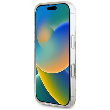 MagSafe Case for Apple iPhone 16, Guess, Resin Flowers and Glitter, Beige