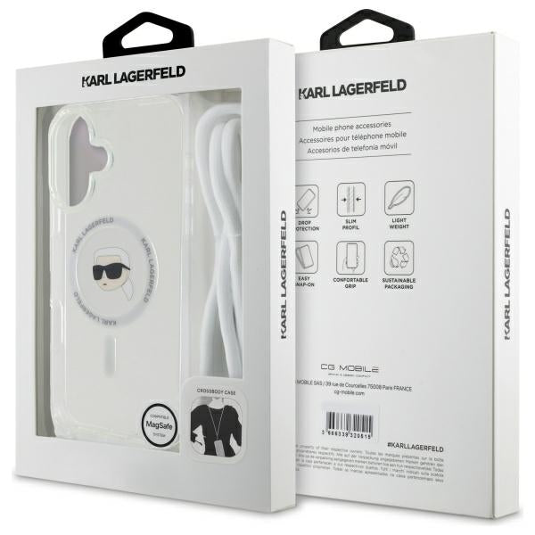 MagSafe Case for Apple iPhone 16, Karl Lagerfeld, IML Crossbody Karl's Head, Transparent