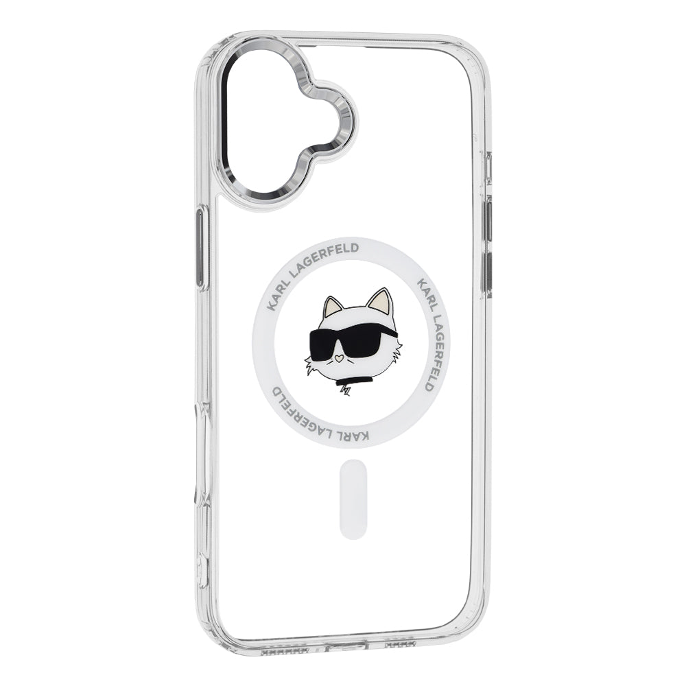 MagSafe Case for Apple iPhone 16, Karl Lagerfeld, IML Metal Choupette's Head, White