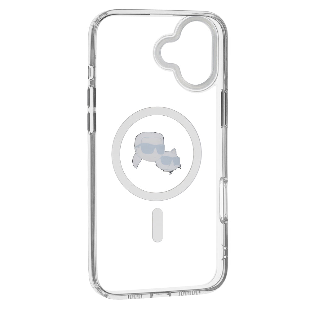 MagSafe Case for Apple iPhone 16, Karl Lagerfeld, IML Metal Karl & Choupette's Heads, White