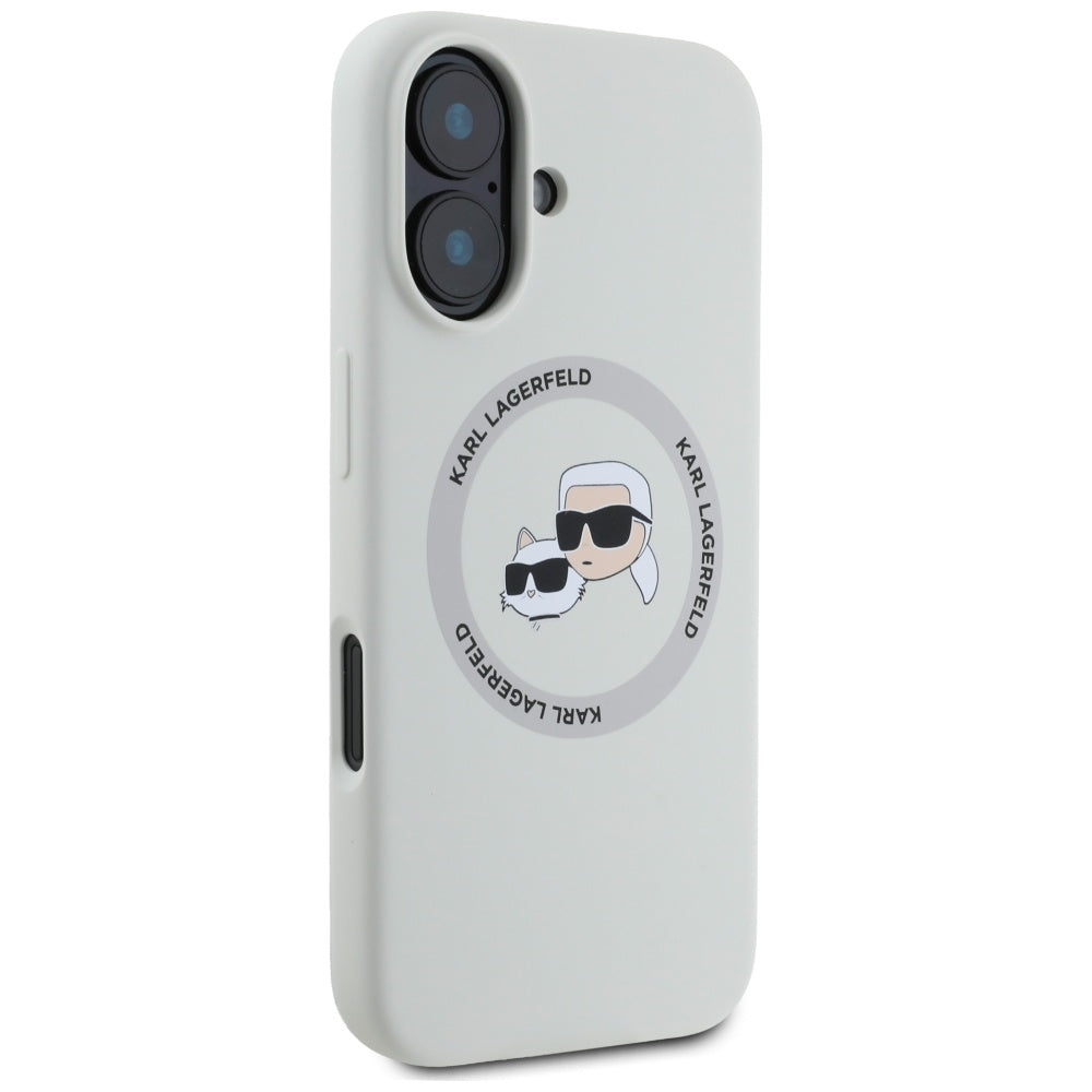 MagSafe Case for Apple iPhone 16, Karl Lagerfeld, Silicone Karl & Choupette's Heads, Beige