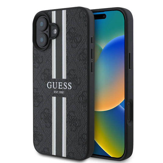 MagSafe Case for Apple iPhone 16 Plus, Guess, 4G Printed Stripes, Black