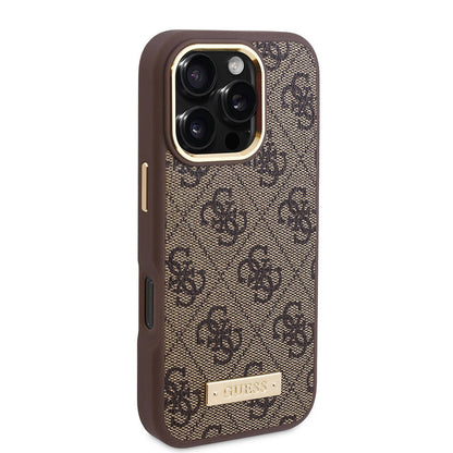 MagSafe Case for Apple iPhone 16 Pro, Guess, 4G Logo Plate, Brown