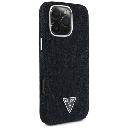 MagSafe Case for Apple iPhone 16 Pro, Guess, Denim Triangle Logo, Black