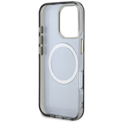 MagSafe Case for Apple iPhone 16 Pro, Guess, IML Metal Glitter Flowers Triangle, Black