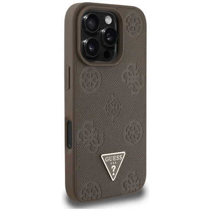 MagSafe Case for Apple iPhone 16 Pro, Guess, Peony Grained Hot Stamp Triangle, Brown