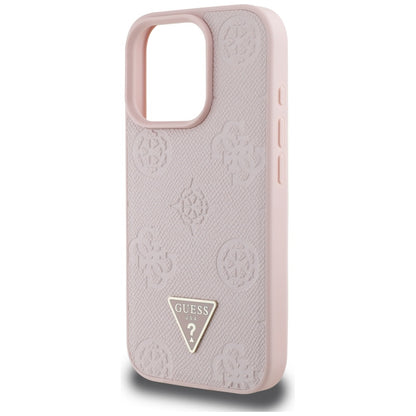 MagSafe Case for Apple iPhone 16 Pro, Guess, Peony Grained Hot Stamp Triangle, Pink