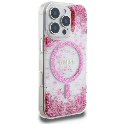 MagSafe Case for Apple iPhone 16 Pro, Guess, Resin Bottom Glitter, Pink