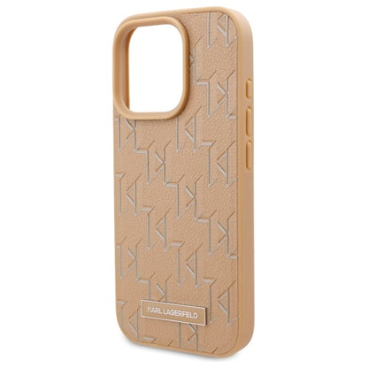 MagSafe Case for Apple iPhone 16 Pro, Karl Lagerfeld, Monogram Metal Logo, Beige
