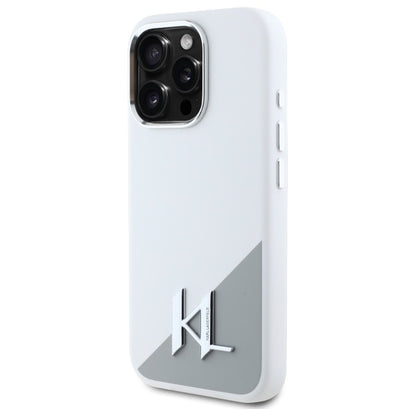 MagSafe Case for Apple iPhone 16 Pro, Karl Lagerfeld, Silicone Shadow Metal Initial, White