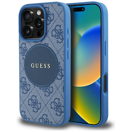 MagSafe Case for Apple iPhone 16 Pro Max, Guess, 4G Circle Classic Logo, Blue