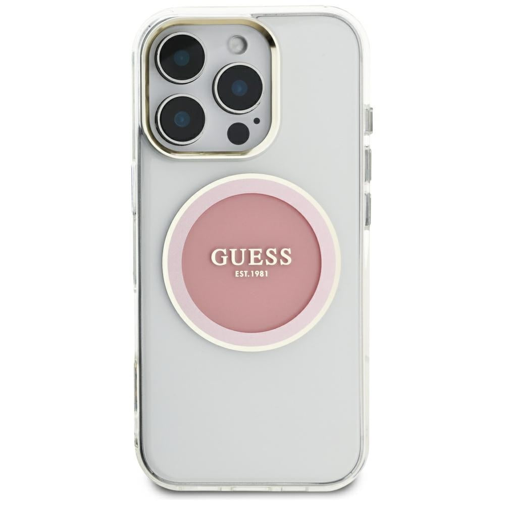 MagSafe Case for Apple iPhone 16 Pro Max, Guess, IML Metal Colored Circle, Pink