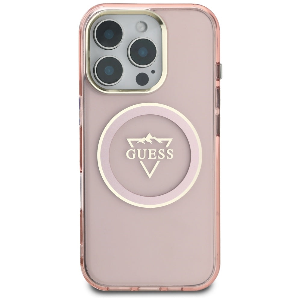MagSafe Case for Apple iPhone 16 Pro Max, Guess, IML Metal Mountain Logo, Pink