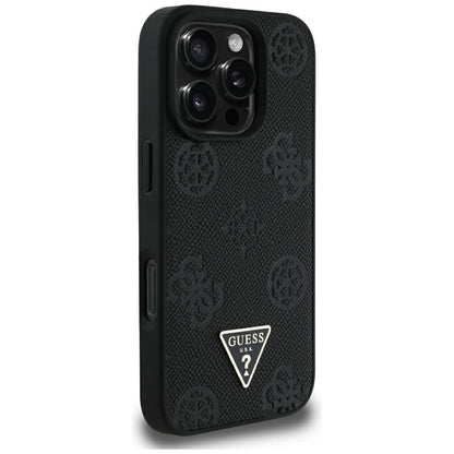 MagSafe Case for Apple iPhone 16 Pro Max, Guess, Peony Grained Hot Stamp Triangle, Black
