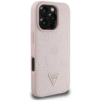 MagSafe Case for Apple iPhone 16 Pro Max, Guess, Peony Grained Hot Stamp Triangle, Pink