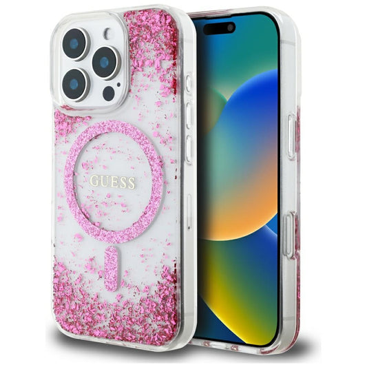 MagSafe Case for Apple iPhone 16 Pro Max, Guess, Resin Bottom Glitter, Pink